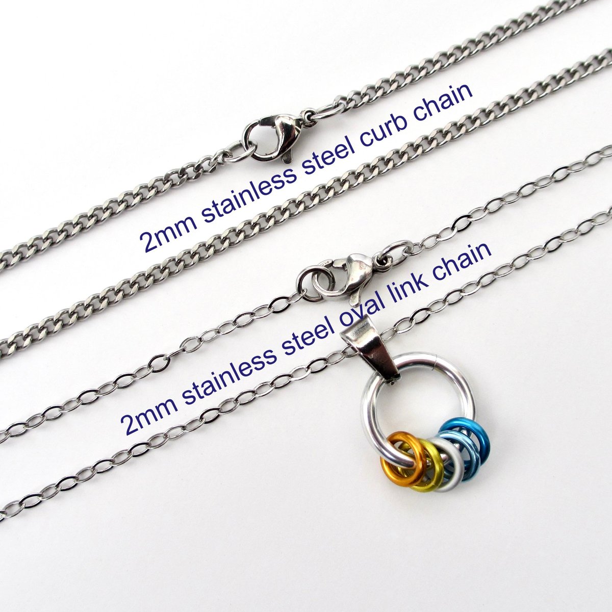 Minimalist Aroace Pride Pendant with Floating Rings in Orange, Yellow, White, Light Blue & Blue - Handmade LGBTQ+ Jewelry