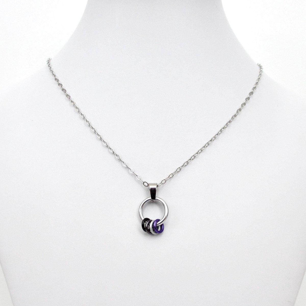 Minimalist Asexual Pride Pendant with Floating Rings in Ace Flag Colors - Handmade LGBTQ+ Jewelry