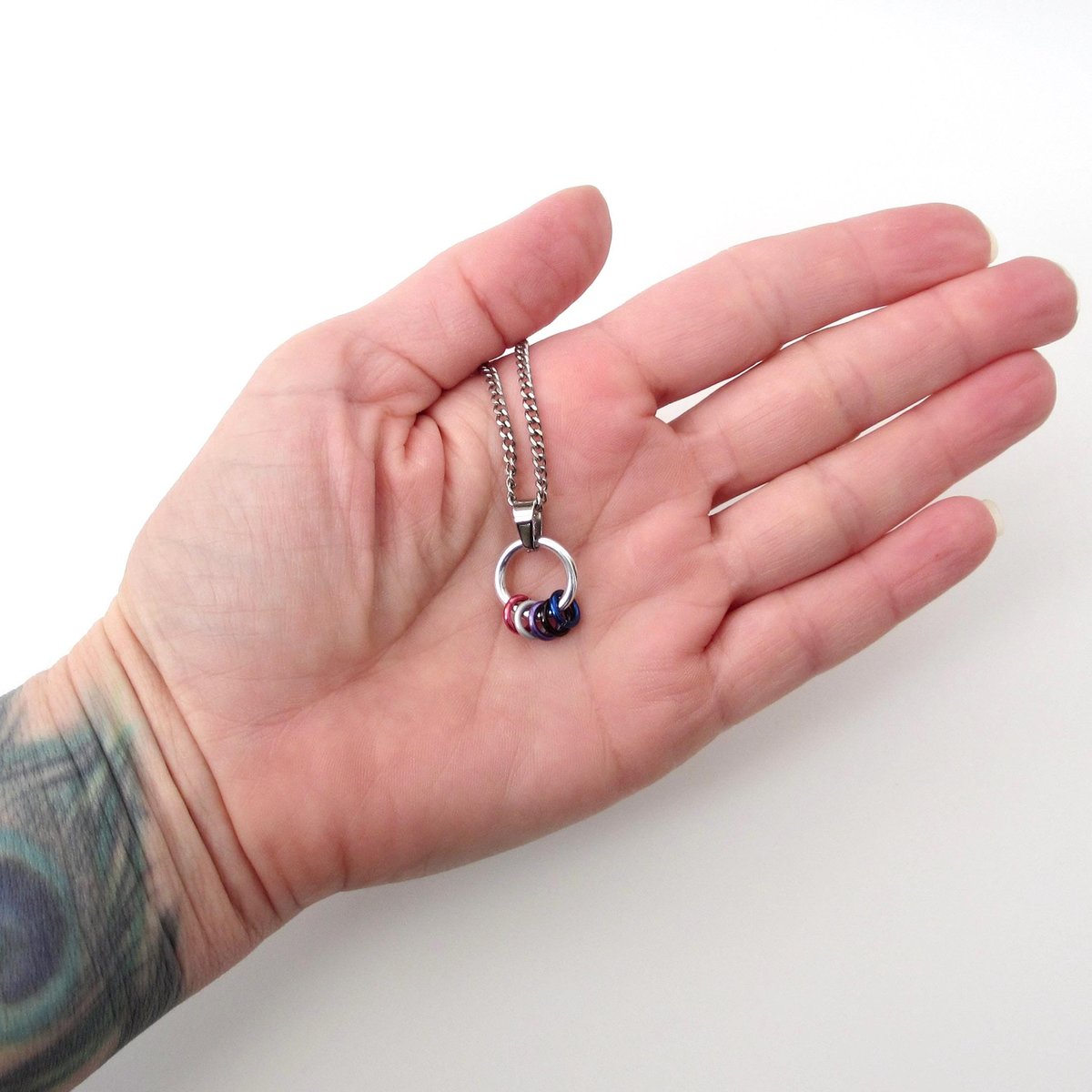 Minimalist Genderfluid Pride Pendant with Pink, White, Purple, Black & Blue Floating Rings - Handmade LGBTQ+ Jewelry
