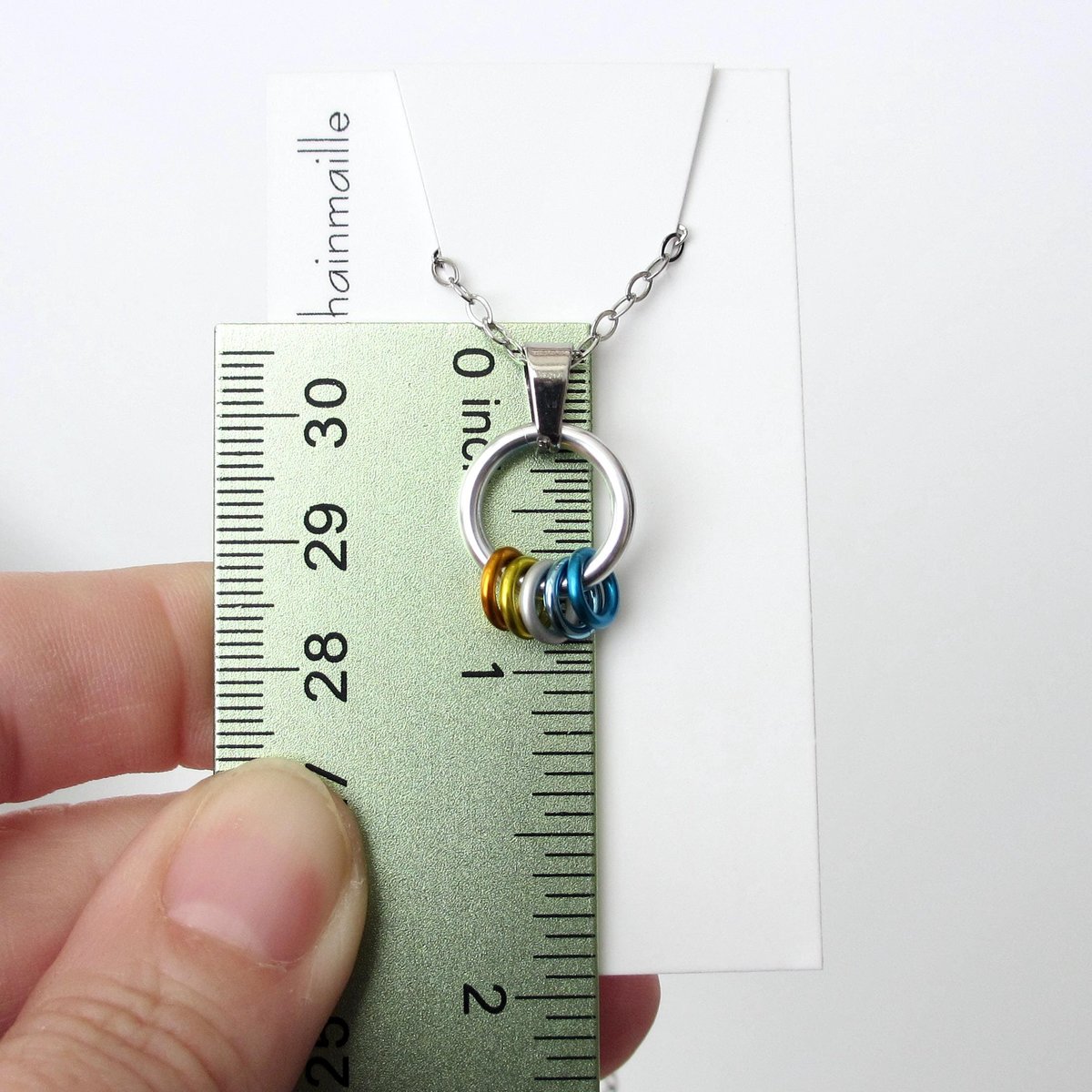 Minimalist Aroace Pride Pendant with Floating Rings in Orange, Yellow, White, Light Blue & Blue - Handmade LGBTQ+ Jewelry