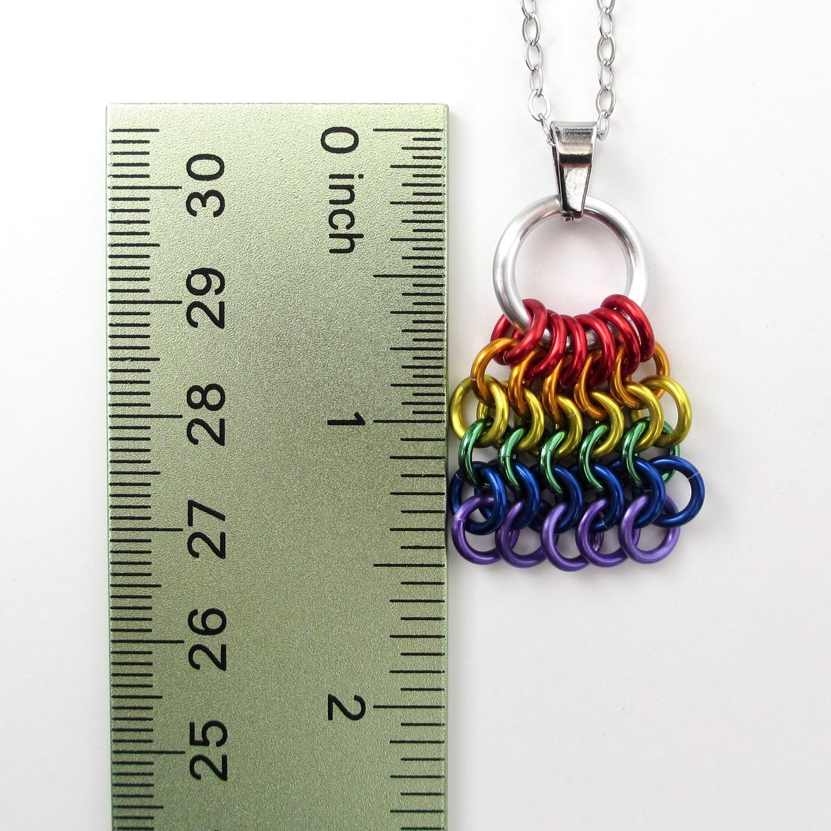 Rainbow Chainmail Mesh Tile Pendant, Gay Pride Flag Necklace - Handmade LGBTQ Jewelry