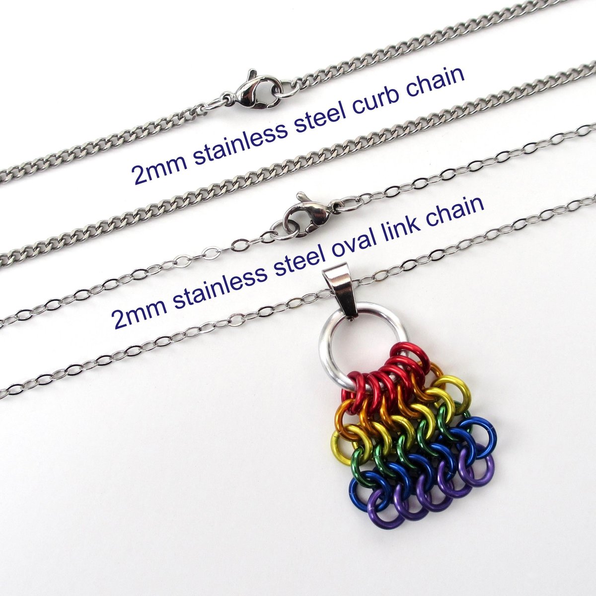 Rainbow Chainmail Mesh Tile Pendant, Gay Pride Flag Necklace - Handmade LGBTQ Jewelry