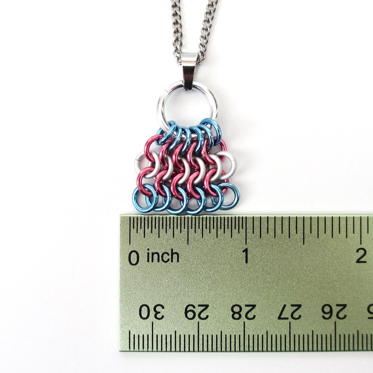 Transgender Pride Mesh Tile Pendant, Handmade Chainmail LGBTQ Flag Necklace