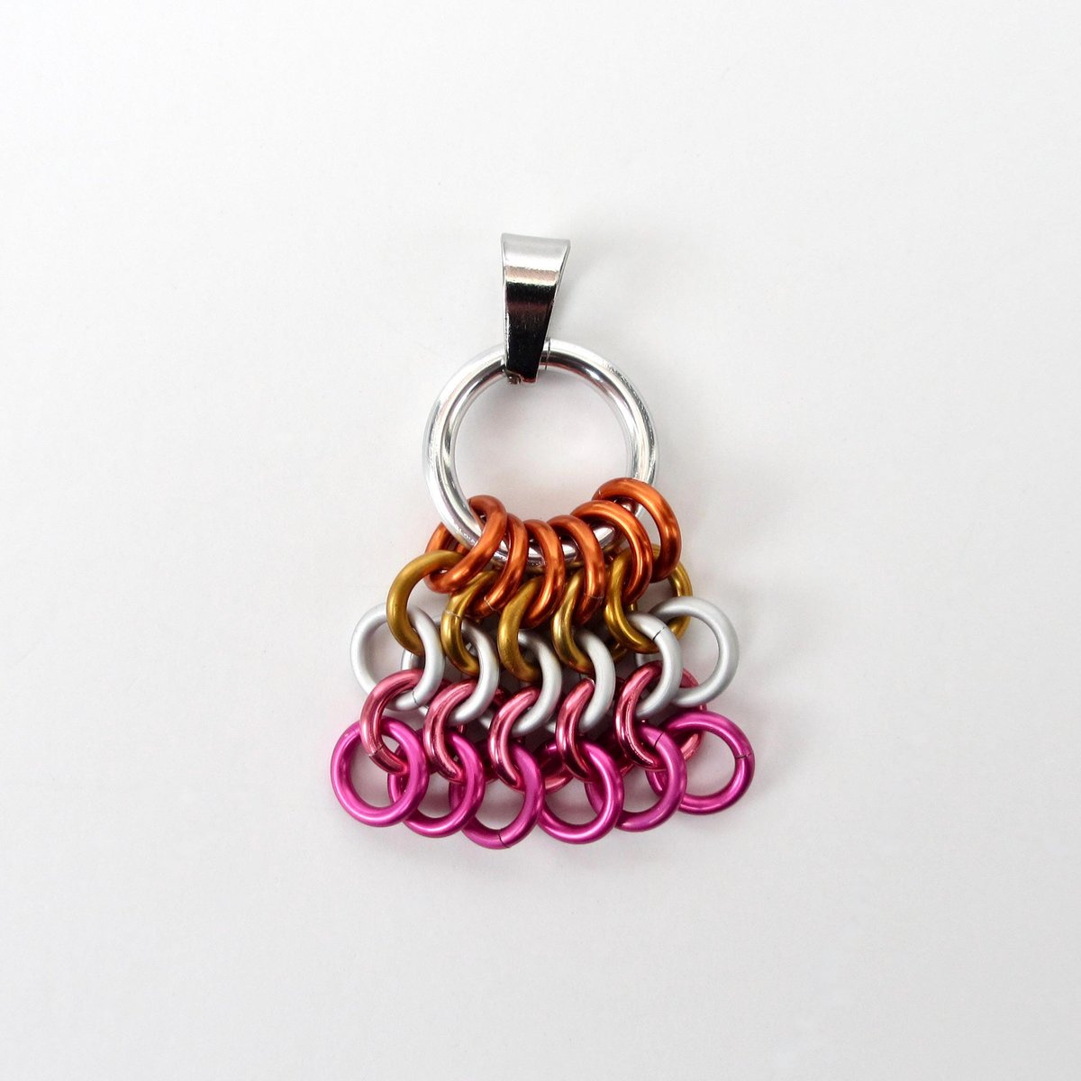 Lesbian Pride Flag Pendant, Bag Charm or Zipper Pull - Handmade LGBTQ Chainmail Accessory