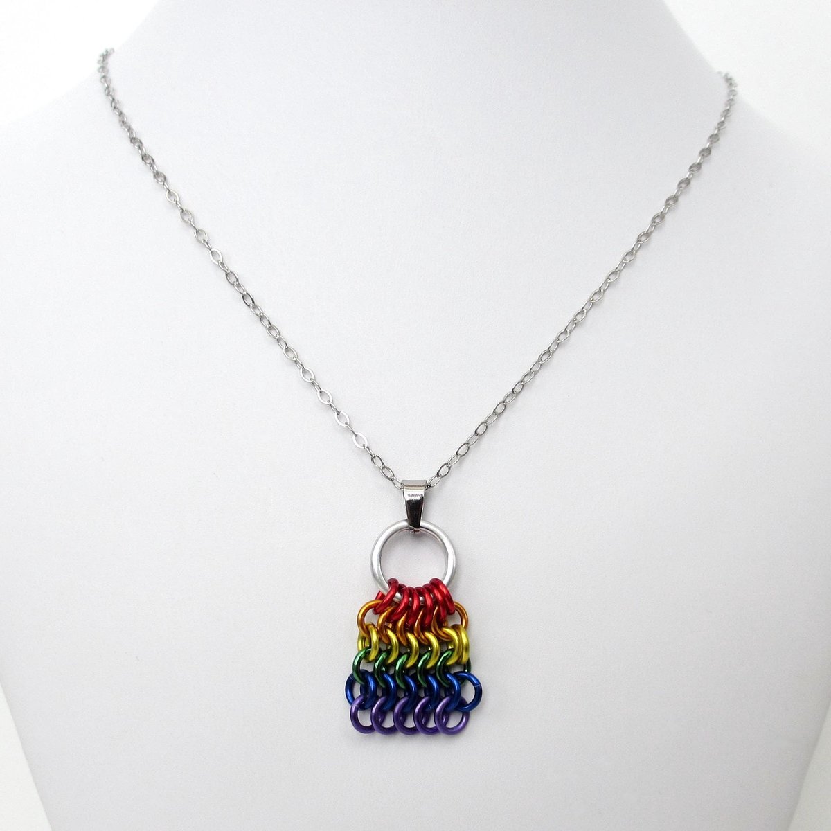 Rainbow Chainmail Mesh Tile Pendant, Gay Pride Flag Necklace - Handmade LGBTQ Jewelry