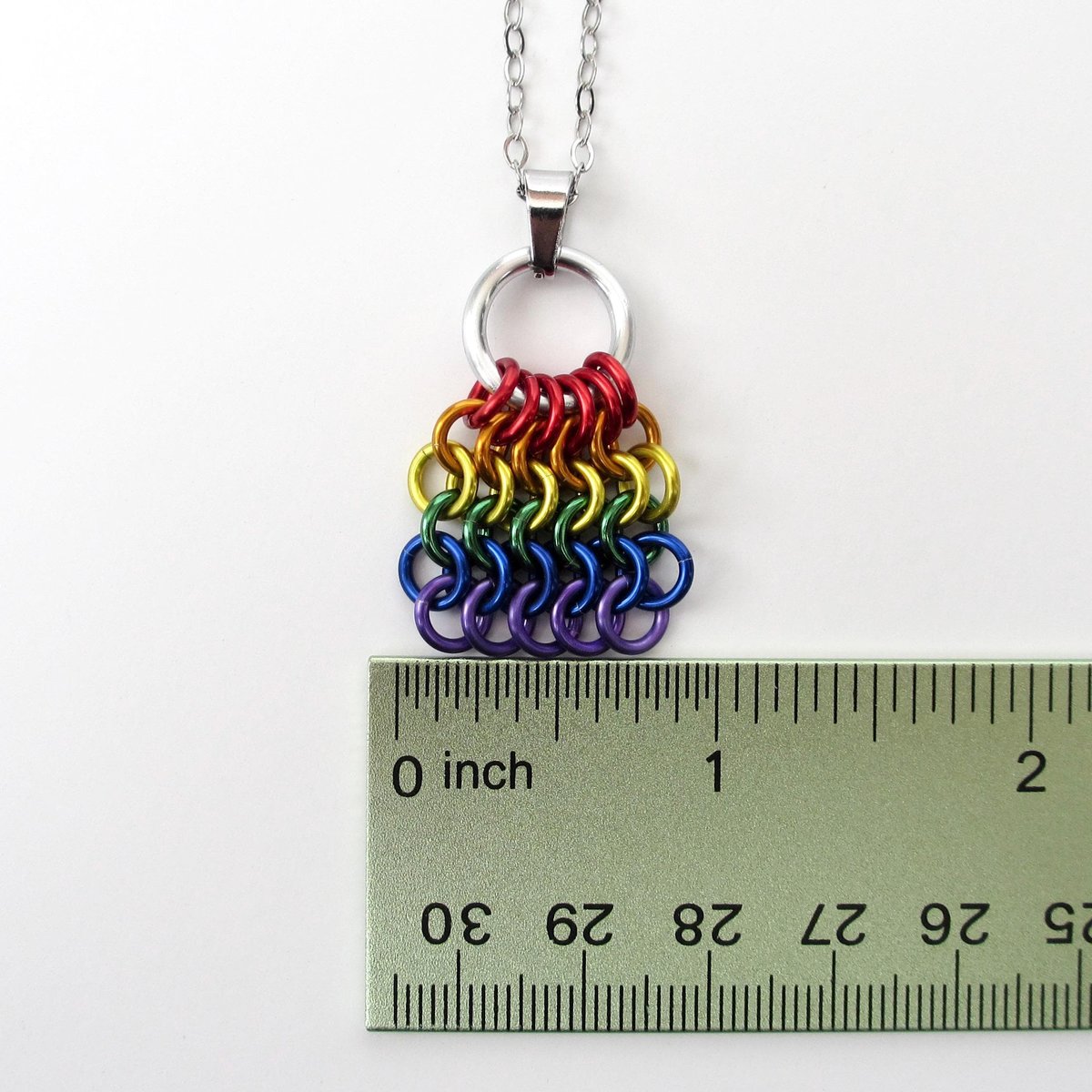 Rainbow Chainmail Mesh Tile Pendant, Gay Pride Flag Necklace - Handmade LGBTQ Jewelry