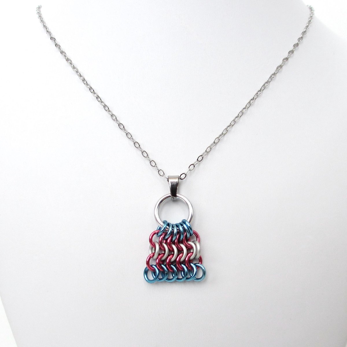 Transgender Pride Mesh Tile Pendant, Handmade Chainmail LGBTQ Flag Necklace