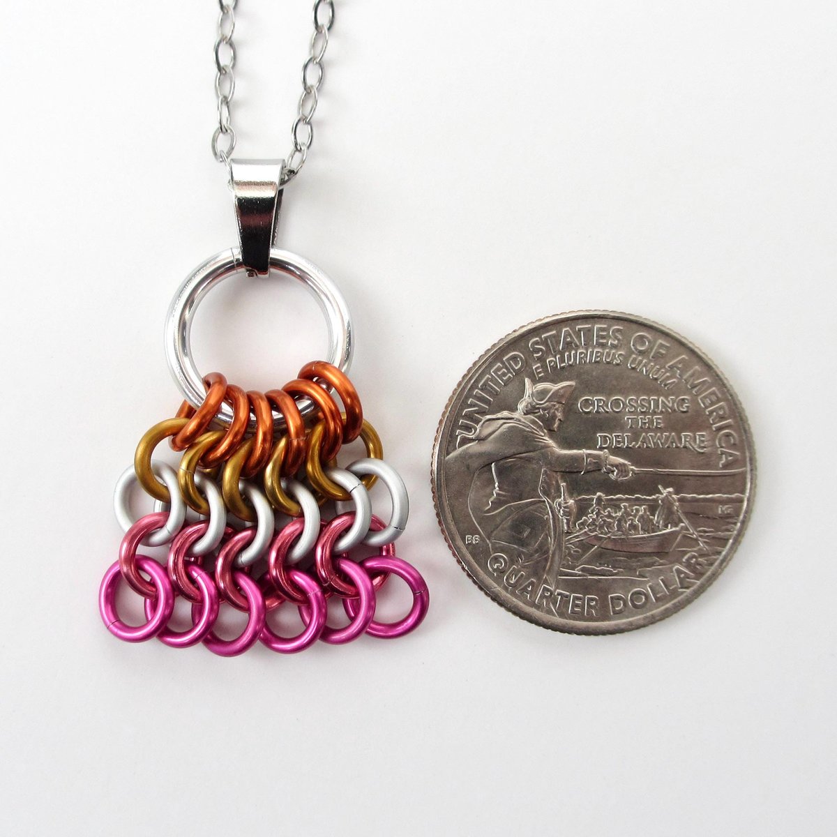 Lesbian Pride Flag Pendant, Bag Charm or Zipper Pull - Handmade LGBTQ Chainmail Accessory