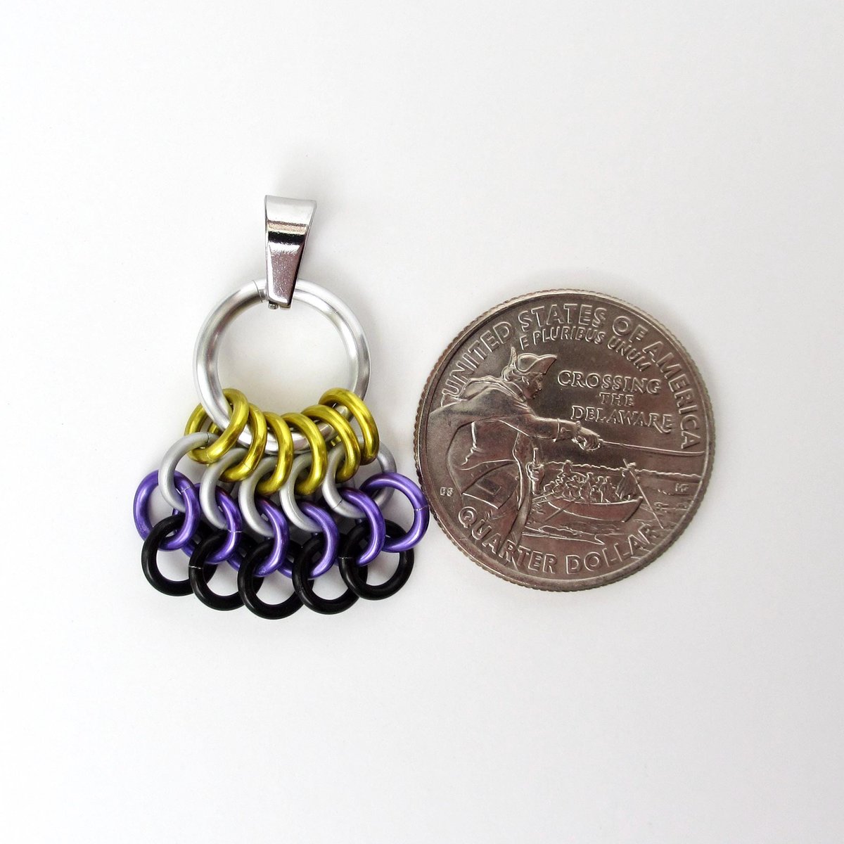 Nonbinary Pride Chainmail Zipper Pull or Bag Charm, Pendant Necklace Option