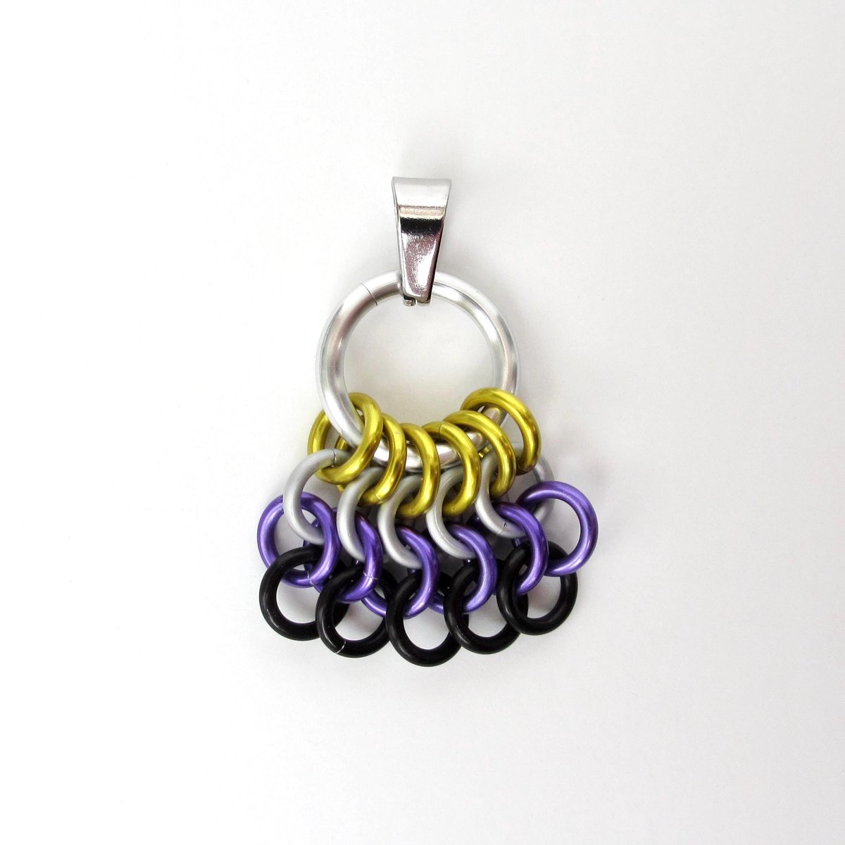 Nonbinary Pride Chainmail Zipper Pull or Bag Charm, Pendant Necklace Option