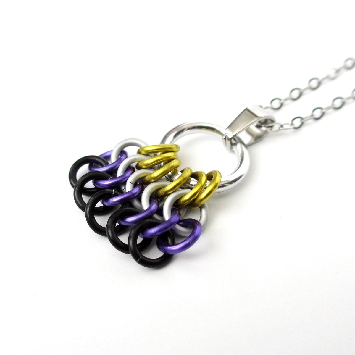 Nonbinary Pride Chainmail Zipper Pull or Bag Charm, Pendant Necklace Option