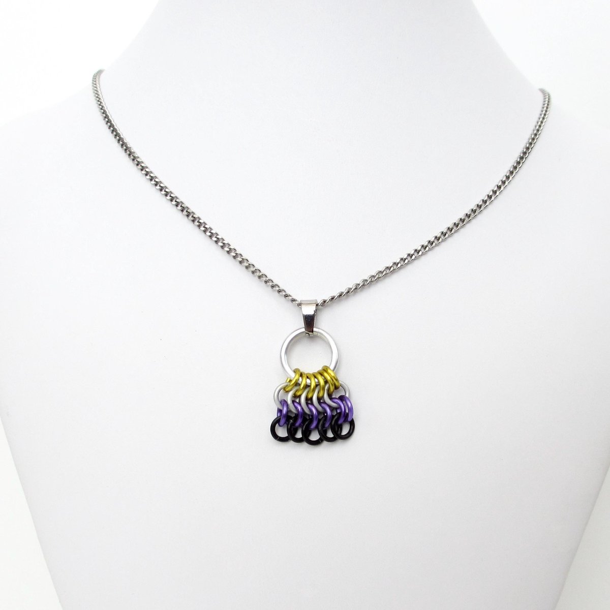 Nonbinary Pride Chainmail Zipper Pull or Bag Charm, Pendant Necklace Option