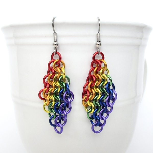 Rainbow European 4 in 1 chainmail earrings, gay pride jewelry, rainbow jewelry, LGBT jewelry