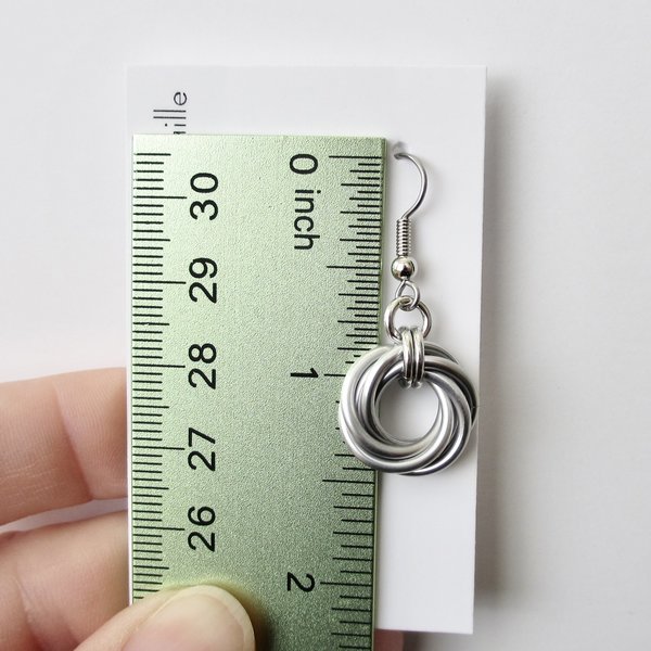 Classic silver aluminum earrings, chainmail love knot - everyday wear, lightweight and non-tarnish