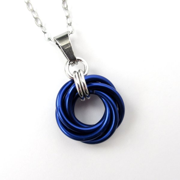 Blue Love Knot chainmail pendant necklace