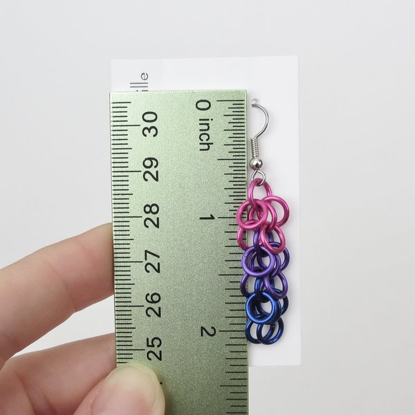 Bi pride chainmaille shaggy loops earrings, bisexual pride jewelry