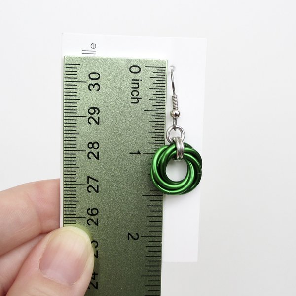 Shamrock green earrings, chainmaille love knot jewelry, minimalist style