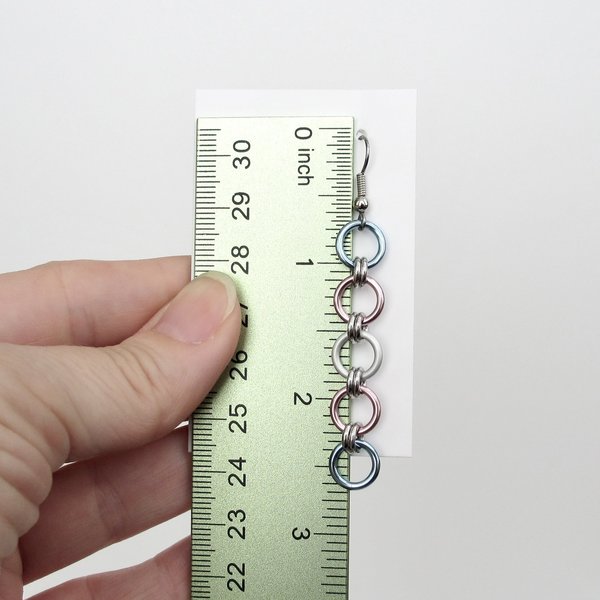 Trans pride flag earrings, simple LGBTQ chainmail jewelry