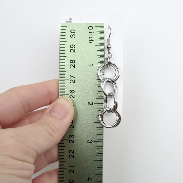 Silver aluminum chain dangle earrings, simple chainmail for everyday wear