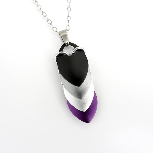 Handmade asexual pride pendant necklace – LGBTQ+ chainmail scale jewelry