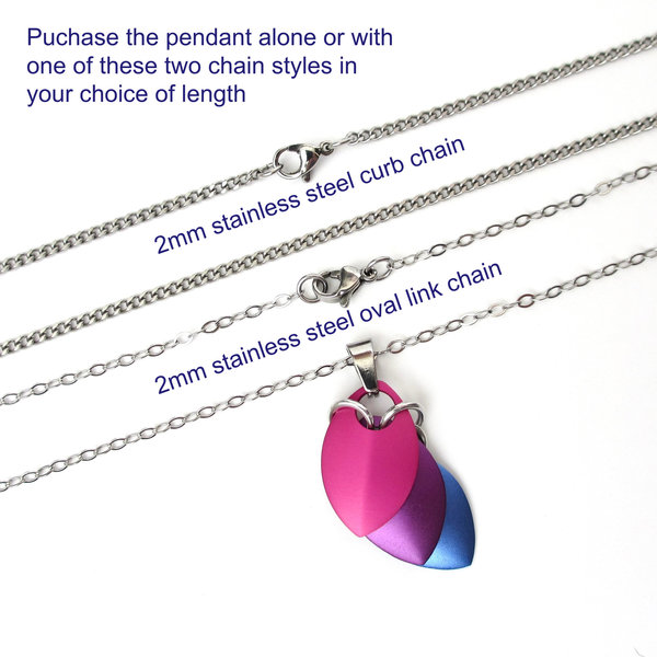 Handmade Bi Pride Pendant, Anodized Aluminum Chainmail Scale Necklace in Bisexual Flag Colors – Lightweight LGBTQ+ Jewelry