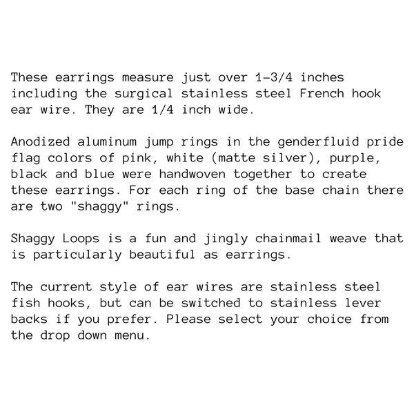 Genderfluid pride earrings, chainmail shaggy loops weave, LGBTQ jewelry