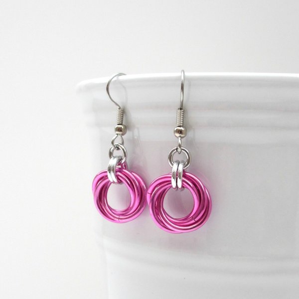 Hot pink love knot chainmail earrings