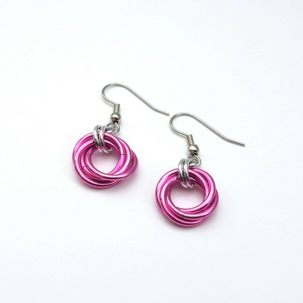 Hot pink love knot chainmail earrings
