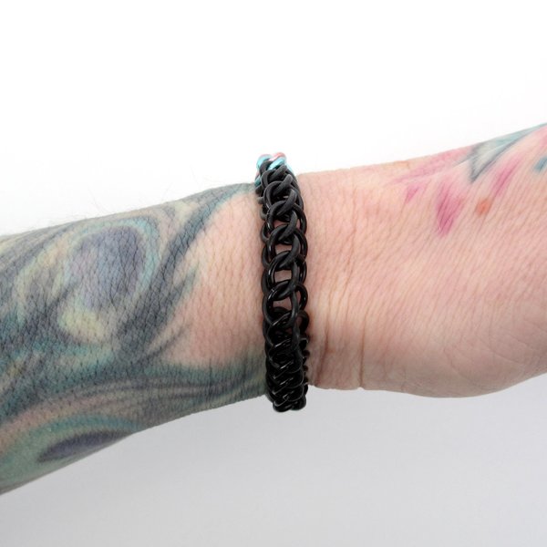 Transgender pride flag bracelet, stretchy chainmail half Persian 3 in 1 weave, subtle and discreet LGBTQIA jewelry