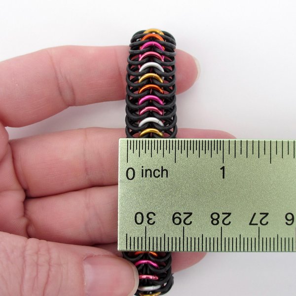 Lesbian pride stretch bracelet, 5 stripe sunset flag, chainmail Euro 6 in 1 weave LGBTQ jewelry